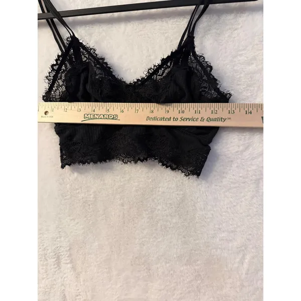 Aerie Black Lace Bralette Womens Small Ribbed Eyelash Trim Longline Crop Top - Image 3