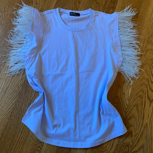 Frenchie Feather Trim cotton tee light blue size M Size M - Image 6