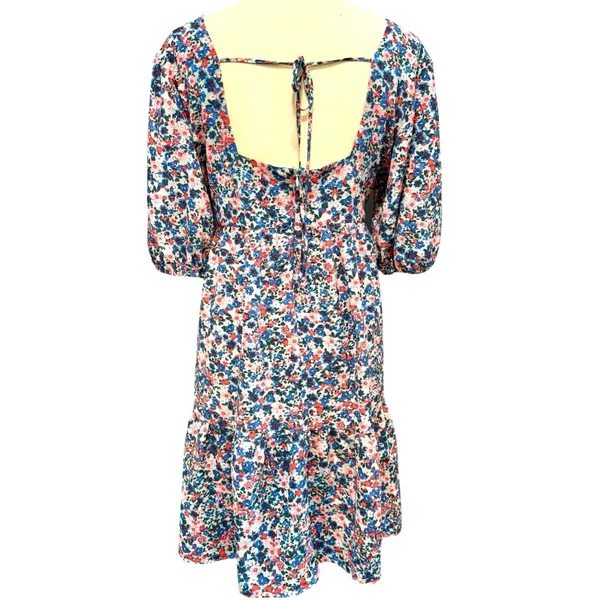 Cottagecore Floral Mini Dress Puff Sleeve Square Neck Babydoll Fall Flowy XL - Image 2