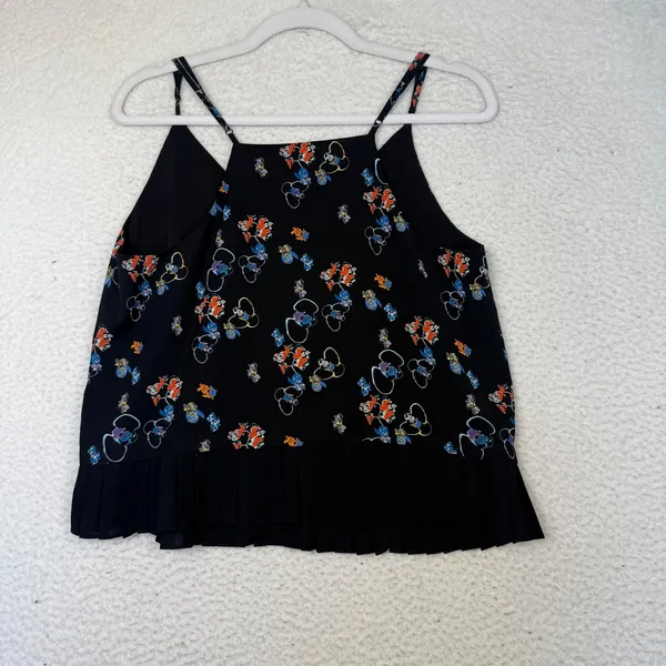 Rebecca Minkoff Camisole Top Womens‎ Medium Black Disney Pleated Hem - Image 3