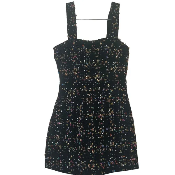 Amanda Uprichard Ace Black Confetti Tweed Mini Dress Multi Color Metallic Small - Image 2