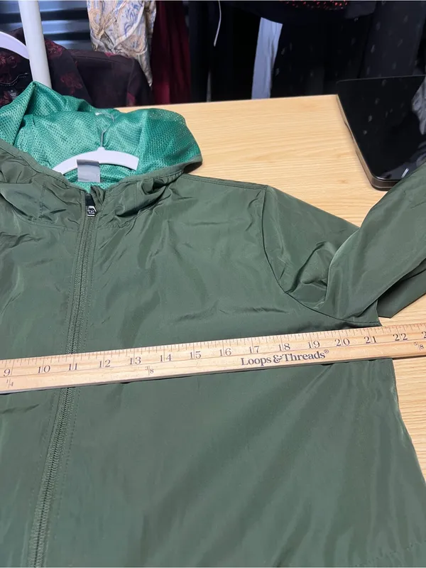 Old Navy Active Olive Green Hooded Windbreaker‎ Jacket Medium - Image 14