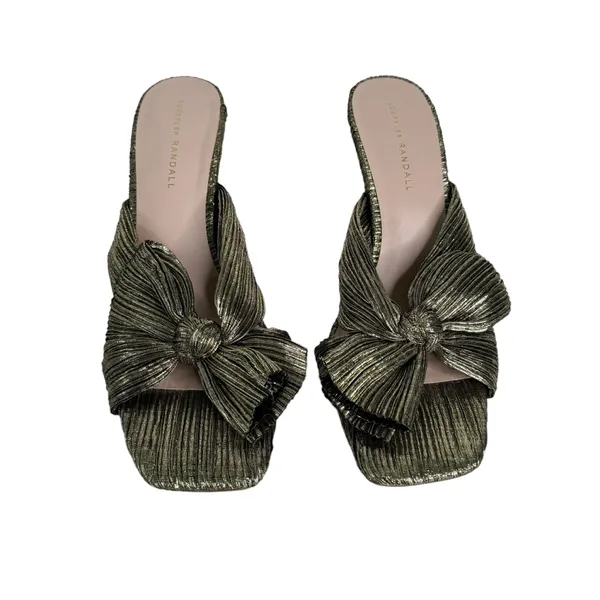 Loeffler Randall Claudia Heels‎ Gold Textured Bow - Image 3