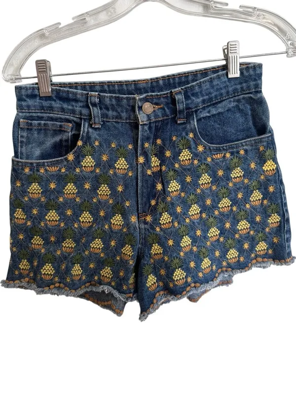 Farm Rio Pineapple Embroidered Denim Shorts XS - Image 2