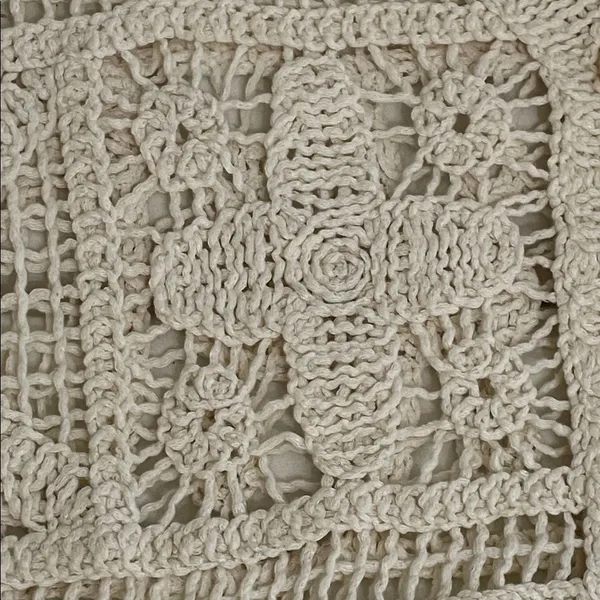 Solitaire Ivory Floral Cotton Crochet Button Front Cardigan Womens Size Large - Image 9