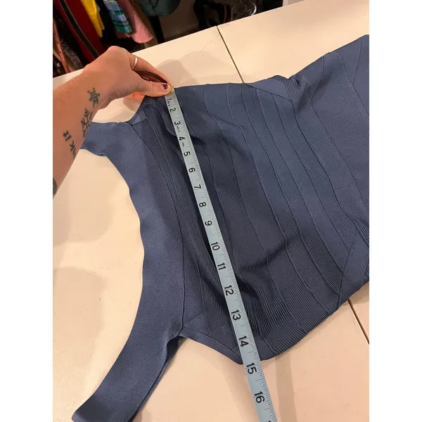 Herve Leger Quinn Washed Blue Bandage Off Shoulder Mini Dress Size Small - Image 12