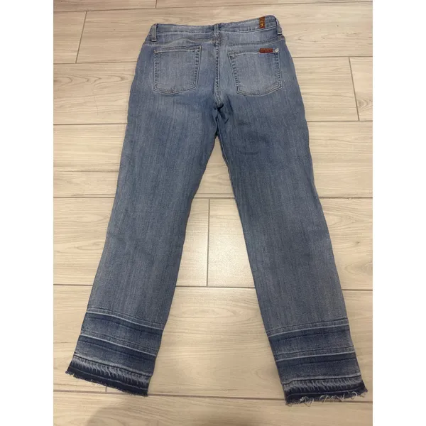7 For All Mankind Ankle Straight Jeans Blue Released Raw Hem Size 29 - Image 6
