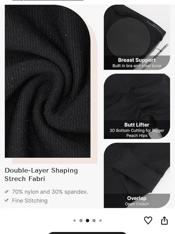 SHAPELLX Shapewear Bodysuits Tummy Control Butt Lifter removable Straps Black - Image 13