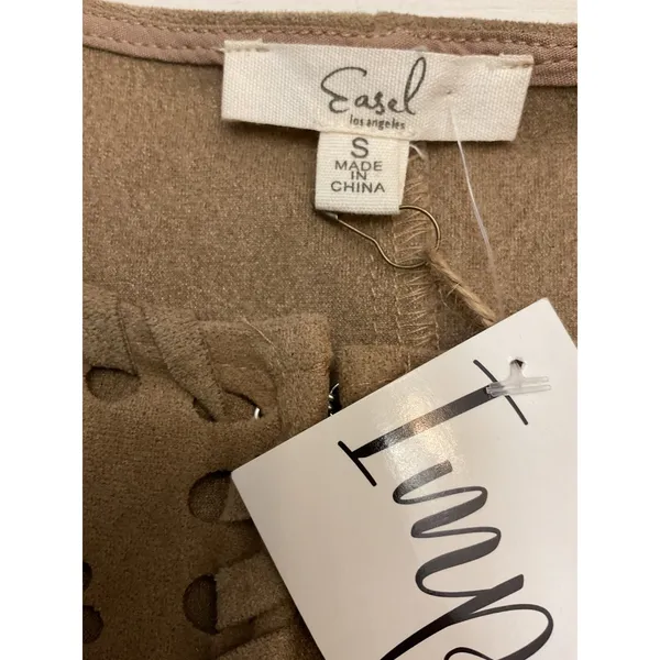 Easel Los Angeles Suede Like Jacket Boho Fringe Cutout Embellished Tan‎ - Image 8