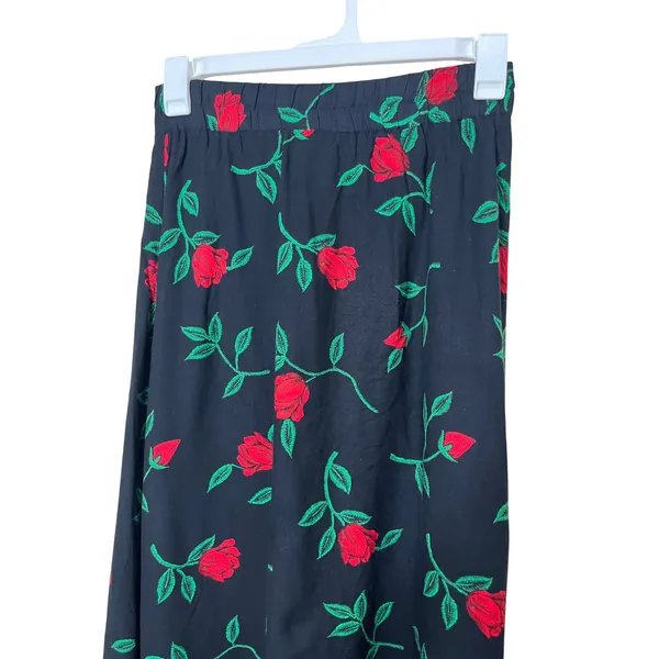 Vintage Black Red Rose Floral Maxi Skirt Lightweight Casual‎ Boho - Image 2
