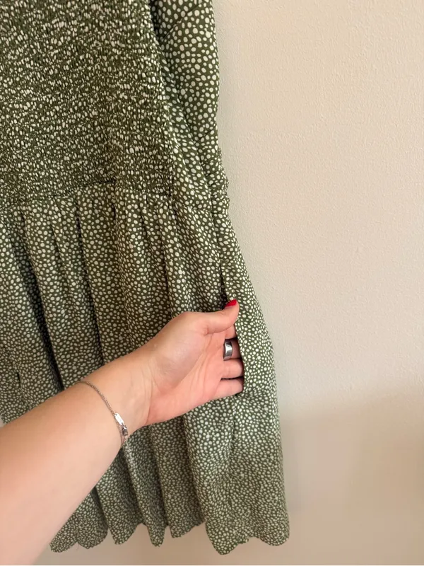 Abercrombie Olive Green Mini Dress with Tiny White Dots - Image 4