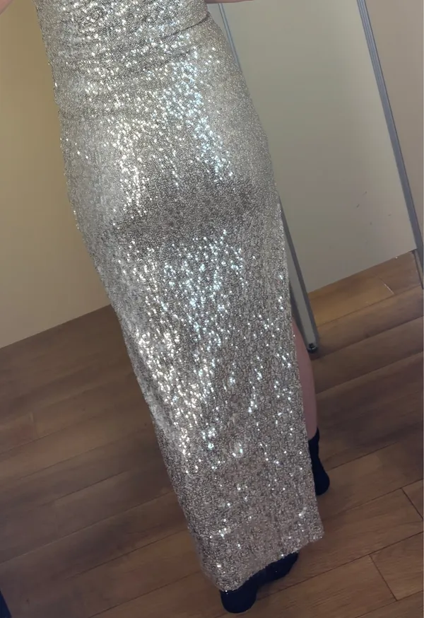 Gold Champagne Sequin Formal Maxi Gown XS - Image 6