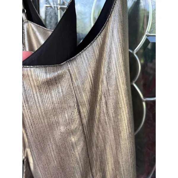 Bishop + Young Gold Silver Metallic Pleated V-Neck Camisole Cami Top Size Medium - Image 9