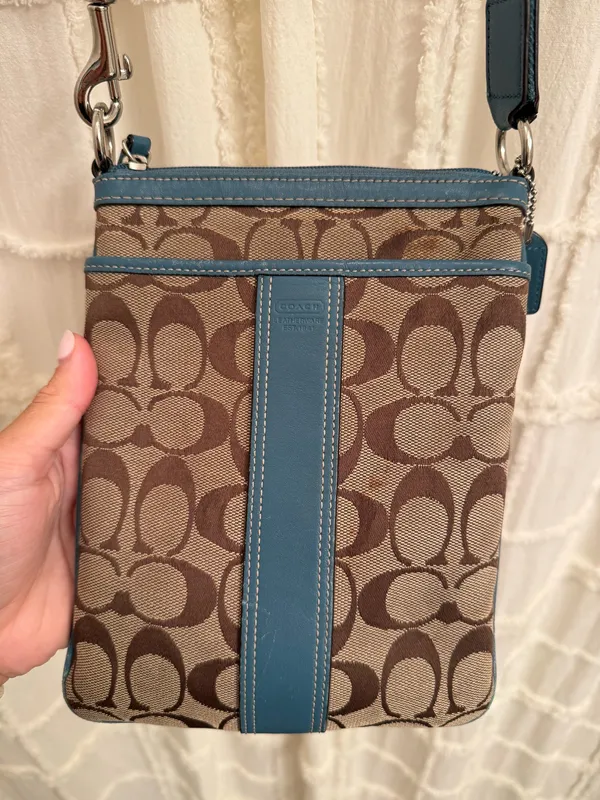 Coach Brown and Blue Crossbody Bag - Image 3