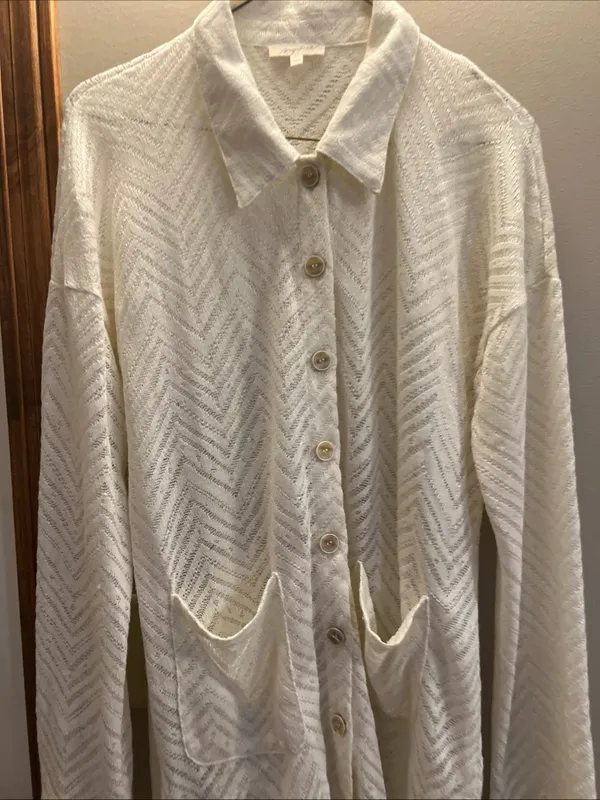 Mystree Cream Lightweight Open Knit Button Cardigan - Image 6