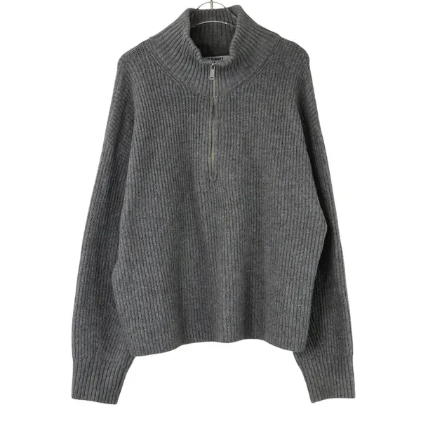 Old Navy Women's Gray Ribbed Knit Quarter Zip Sweater Size Medium Preppy - Image 3