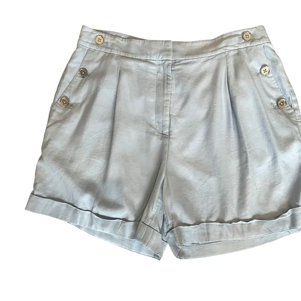 Michael Kors Blue Linen Trouser Shorts SIZE 10 Pleated Wide Leg Designer $125 - Image 8