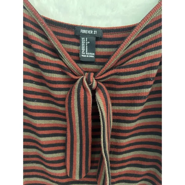 Forever 21 Jumpsuit Womens Small Striped Wide Leg Tie Front Ribbed Knit Multi‎ - Image 2