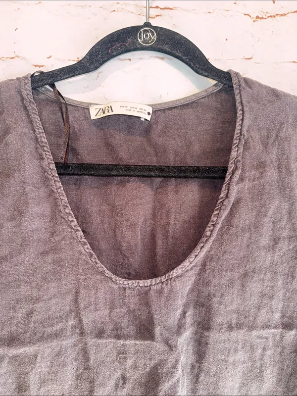 Zara Dark Gray Scoop Neck Linen Crop Tank top XS loose fit raw hem - Image 3