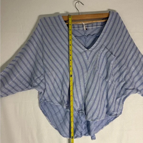 Free People Blue and White Striped Blouse - Image 3