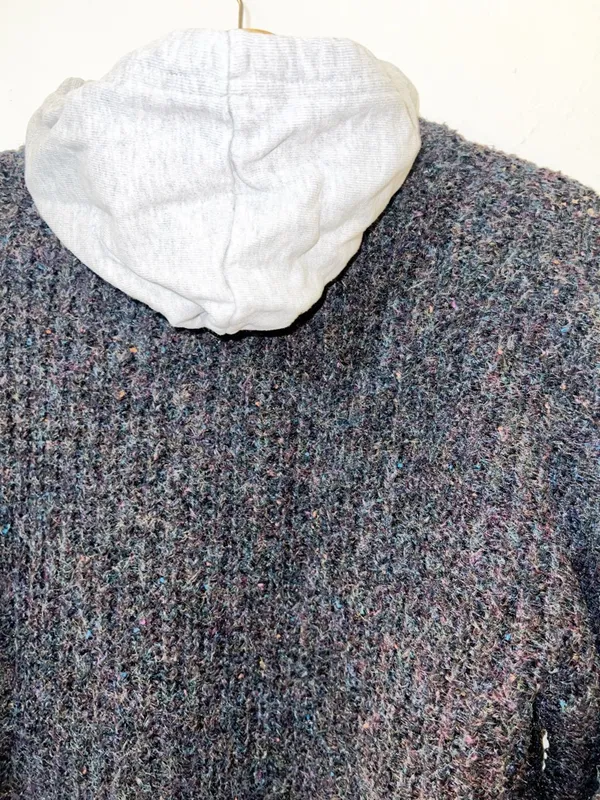 Aerie Cozy Gray Two-Tone Sweater Speckled Colorful Knit Hoodie - Image 11