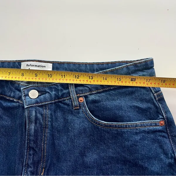 Reformation Lydia High Rise Denim Mini Skirt dark wash blue 32 - Image 5