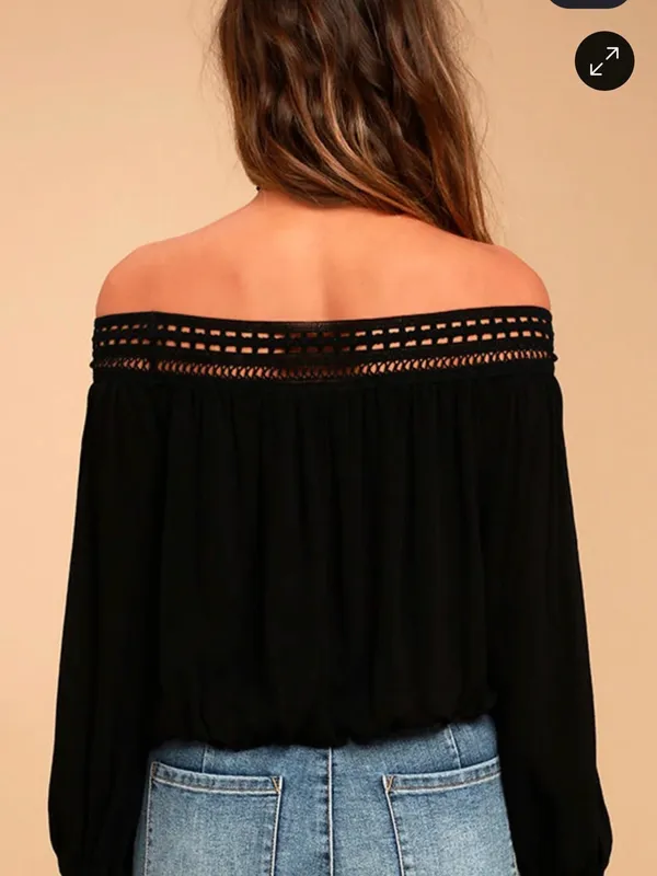 Lulu's Black Off-Shoulder Crochet-Trim Blouse size XS - Image 3