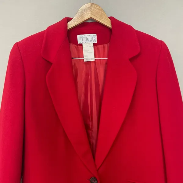 Vintage Saks Fifth Avenue Wool Blazer Nylon Cashmere Red Folio‎ Collection Women - Image 3