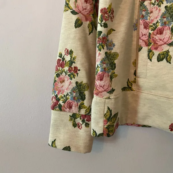Daily Practice Anthropologie Cream Floral Hoodie Sweatshirt Loungewear Small - Image 5