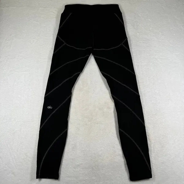 Alo Yoga Womens Black Moto High-Waist Contrast Stitch Leggings Small RN87370 - Image 7