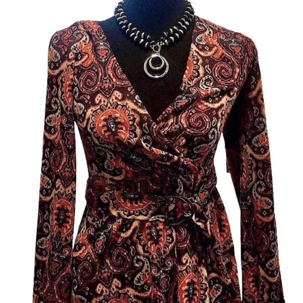 ANTHROPOLOGIE MAEVE Floral Paisley Wrap Front Dress With Belt Sz XS - Image 4