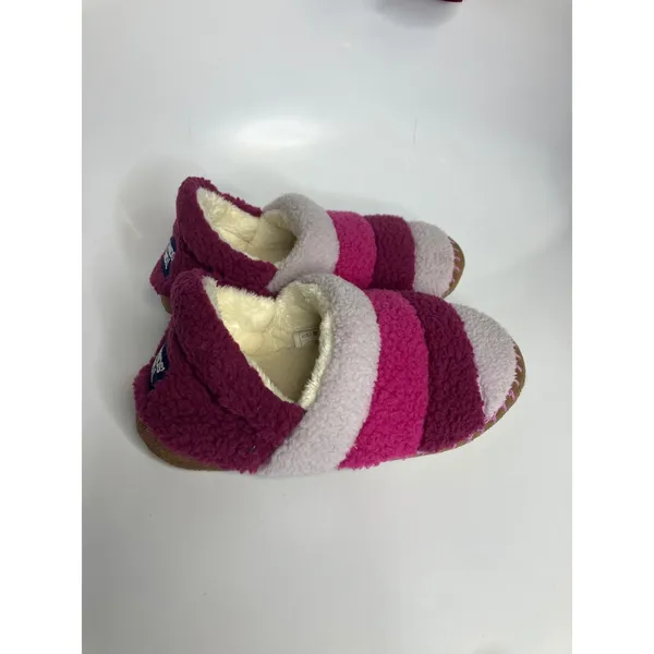 Lands End Sherpa Fleece Slippers Womens 6 Purple Pink Excellent Striped‎ Cozy - Image 5
