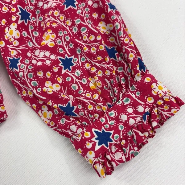 Maeve By Anthropologie Blouse Womens 14 Red Floral Henley Long Sleeve Ruffle Top - Image 4