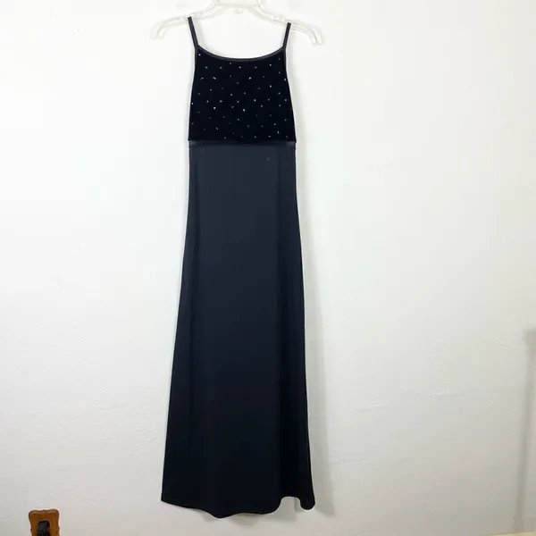 Vintage 90’s Byer Too! Black Velvet Sparkly Maxi Formal Party Dress Size S - Image 3