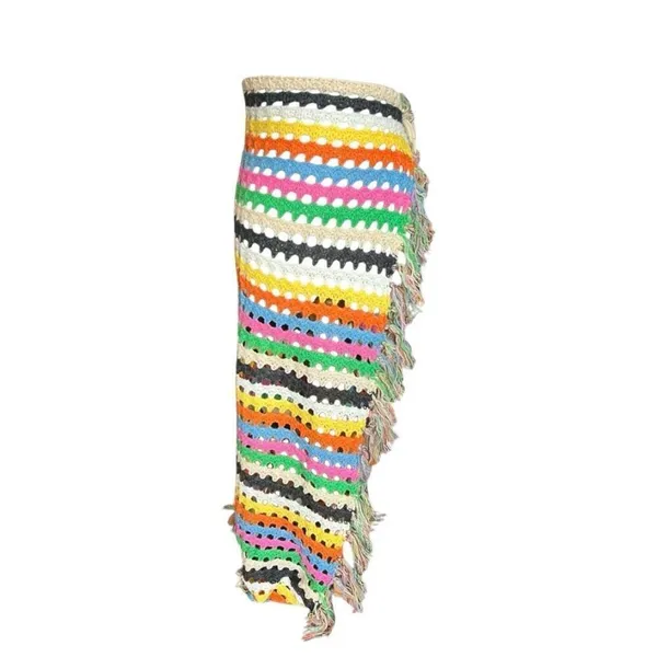 Women Boutique Fringe Crochet Sarong Wrap Coverup Maxi Skirt Beach Swim - Sz S - Image 2