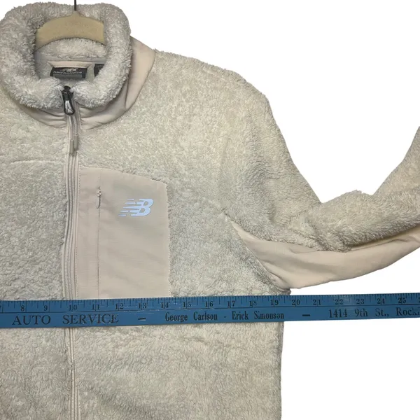New Balance Womens Sherpa Fleece Full Zip Jacket Cream Off White Size M RN130893 - Image 7