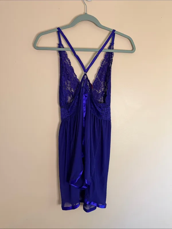 Lace V-Neck Chemise in Cobalt Blue - Image 5