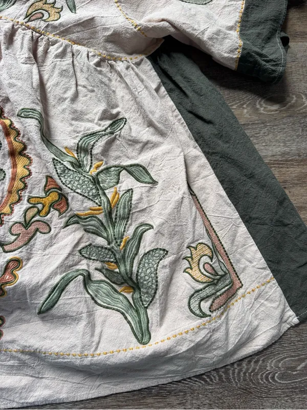 Sunday Up Beige Bohemian Floral Tunic with Green and Gold Accents M - Image 2