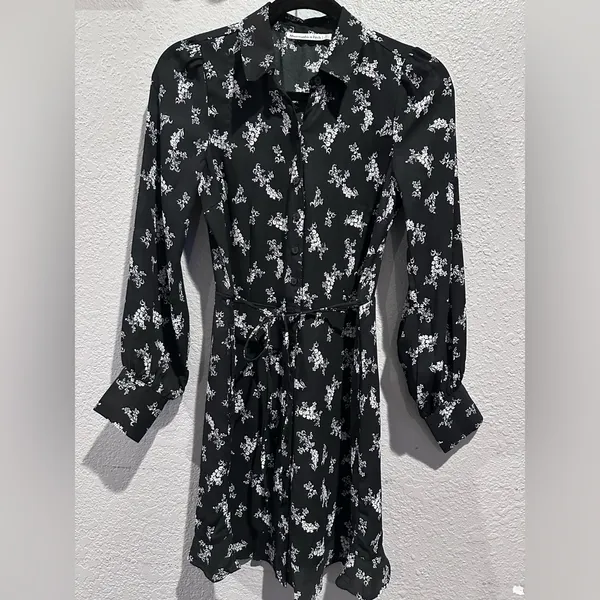 NWT Abercrombie & Fitch Black Floral Mini Shirt Dress Long Sleeve Size XS y2k - Image 3