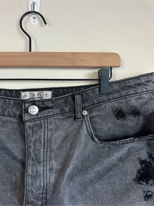 Free People Curvy Black Wash Distressed Jeans Shorts - Image 5