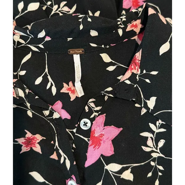Free People Womens Dress Black Lighten Up Floral Mini Shirtdress Boho Size Small - Image 5