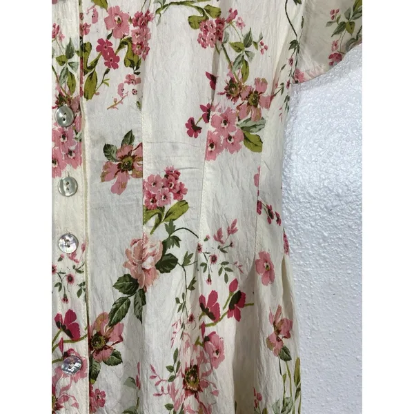 Figueroa & Flower Boho Shirt Dress Medium Beige Floral Cottagecore Retro Prairie - Image 6
