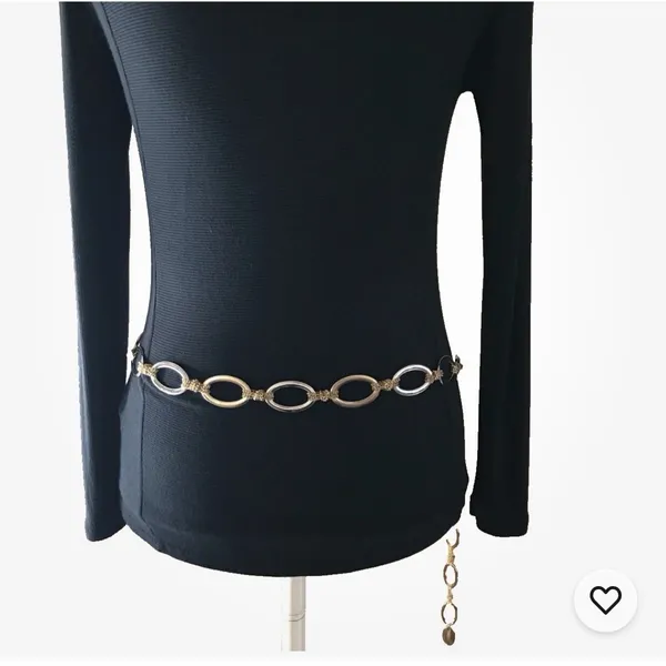 Liz Claiborne Women's Chain Belt One Size Adjustable Gold‎ O Ring Metal L / XL - Image 2