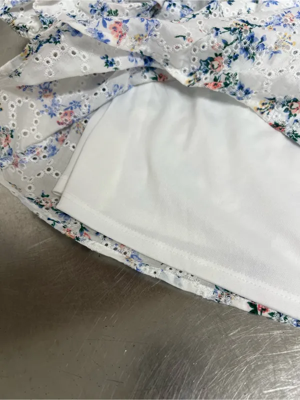 CeCe White Floral Eyelet Off Shoulder Ruffle Puff Sleeve Blouse - Medium - EUC - Image 4