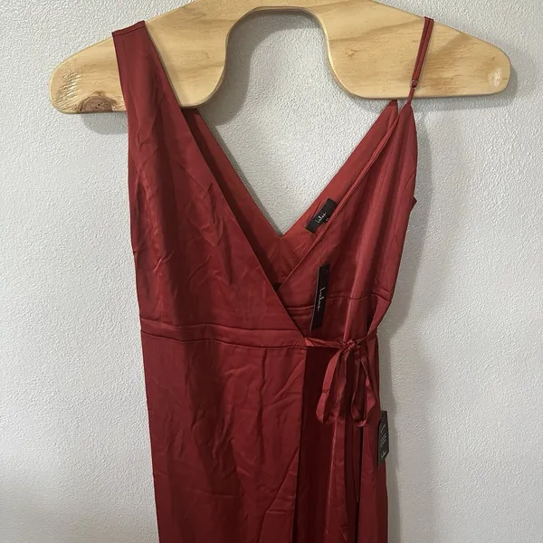 NEW Lulus‎ Satin Wrap Maxi Dress Size XL Rust Sleeveless Bridesmaid Formal - Image 2