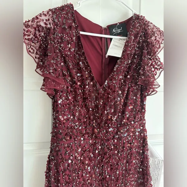 Mac Duggal Sequin V Neck Flutter Cap Sleeve Trumpet Dress Garnet‎ NWT - Image 5