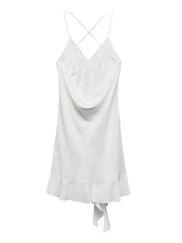 Zara White Satin Drapey Back Ruffle Hem Mini Slip Dress NWT Size S - Image 2