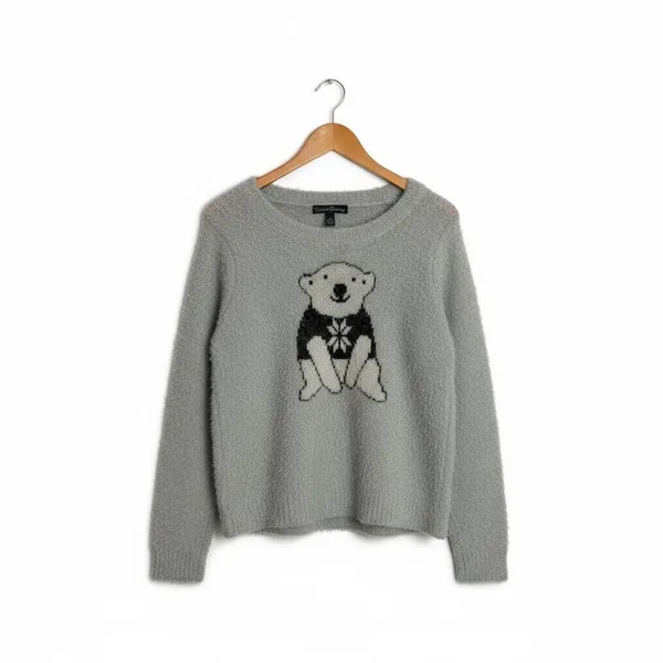 French Laundry Gray & Black Fuzzy Sweater with Polar Bear Design, Size L‎ - Image 3