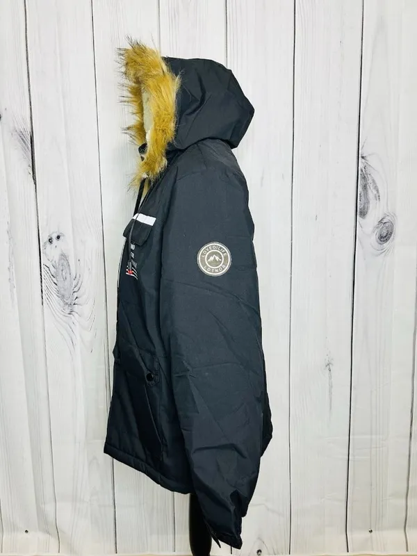 Leduntino Windbreaker Jacket Sz S Fur Hoodie Full Zip Black Sherpa Lined - Image 6