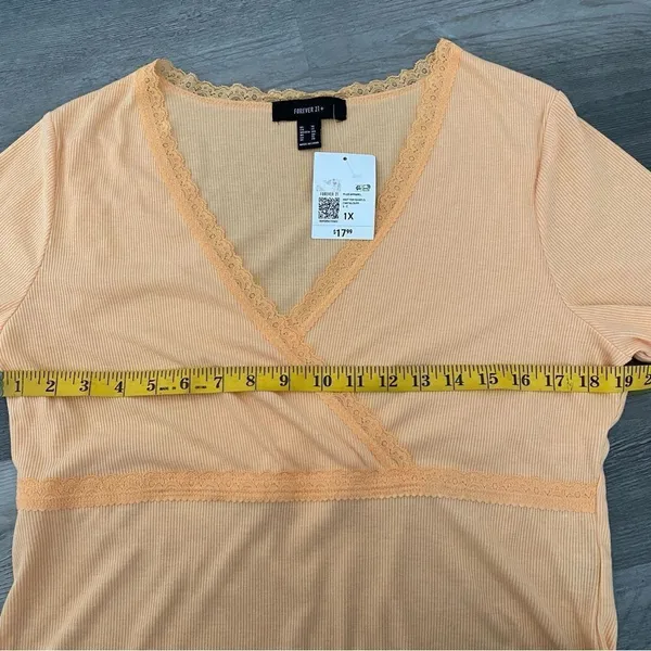 Forever 21 Ribbed Surplice Top Lace Trim Peach Plus 1X - Image 9